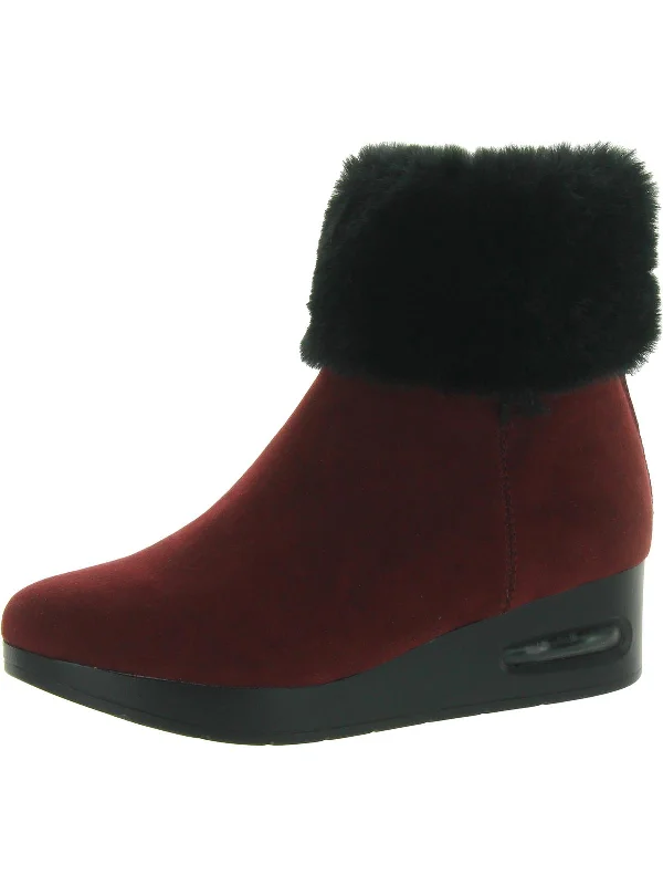 ABRI Womens Faux Suede Faux Fur Booties