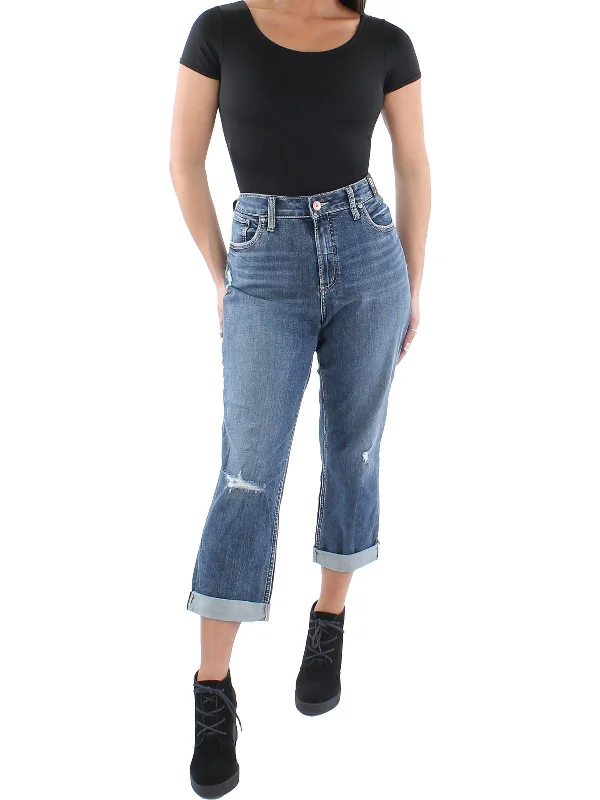 Avery Womens Denim Distressed Cropped Jeans