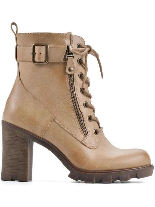 Beverly  Womens Faux Leather Lug Sole Booties