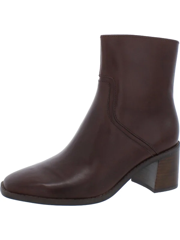 Erica Womens Leather Stacked Heel Ankle Boots