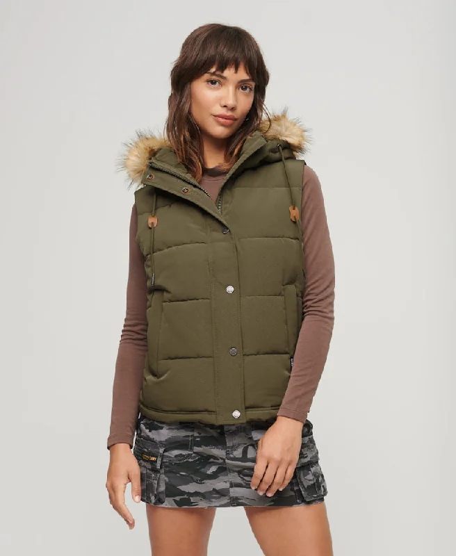 Everest Faux Fur Puffer Gilet | Military Olive