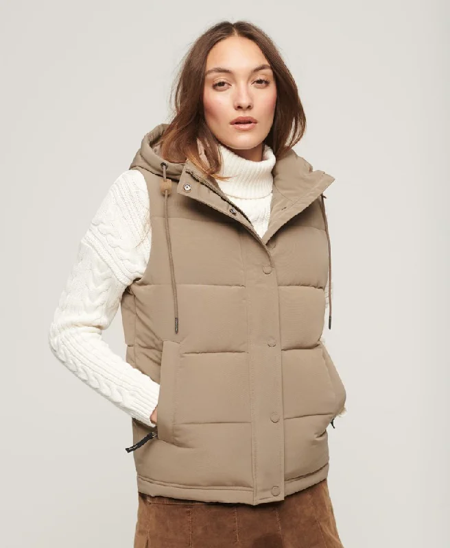 Everest Hooded Puffer Vest | Fossil Brown