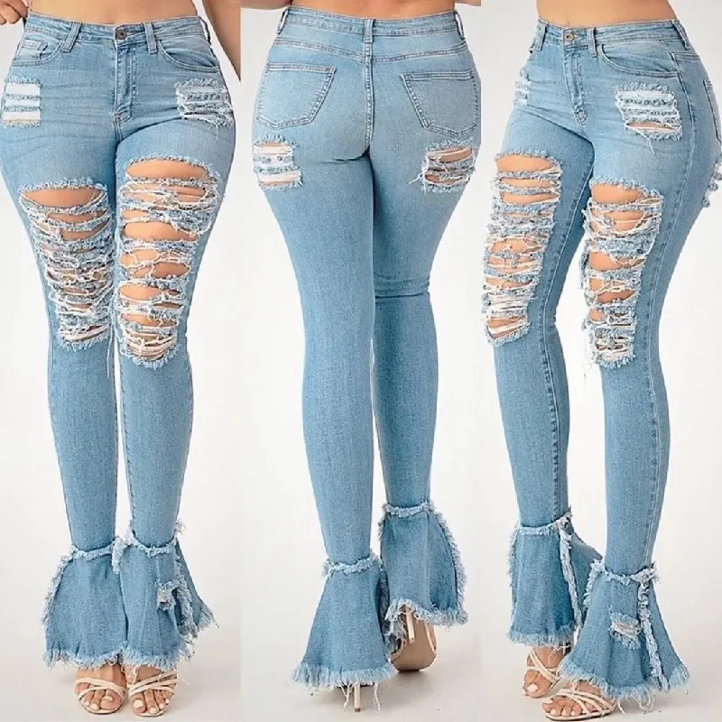 jean trouser for ladies latest hot selling hollow out women's jeans clothing white jeans women