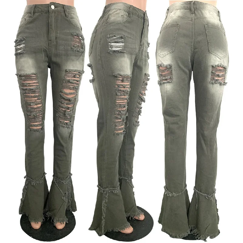 jean trouser for ladies latest hot selling hollow out women's jeans clothing white jeans women