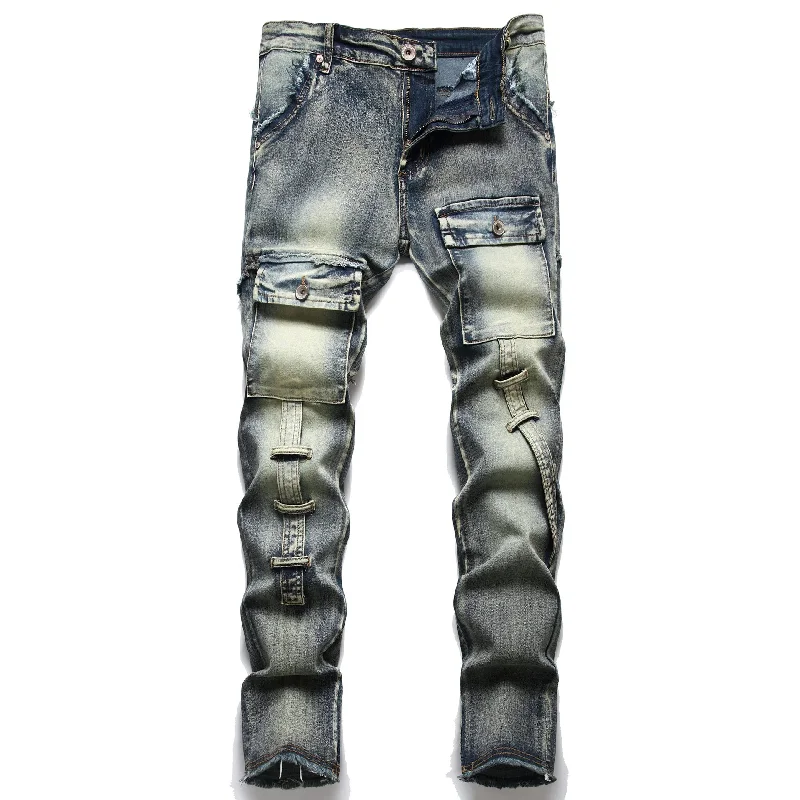 Jeans for men new design cargo jeans Straight pocket thick pants mens high street biker Balman jeans slim