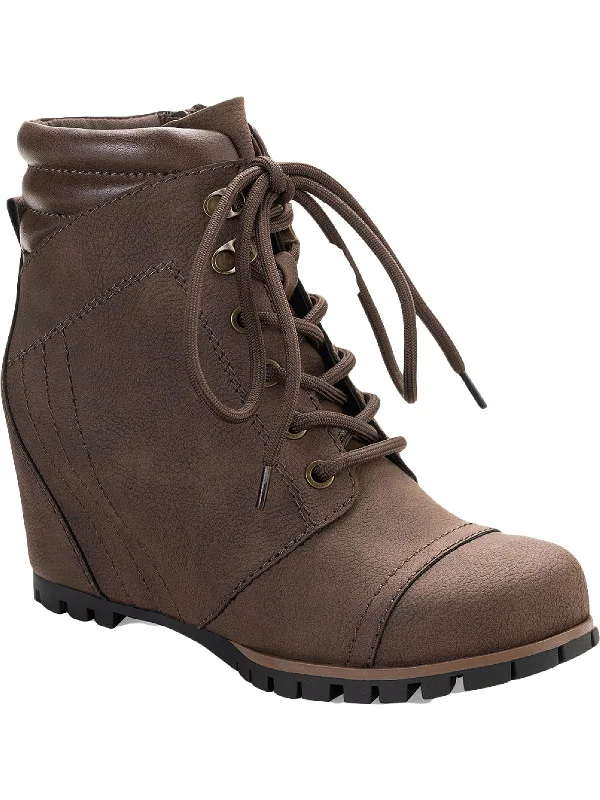 Lizzie P Womens Faux Leather Lace-Up Ankle Boots