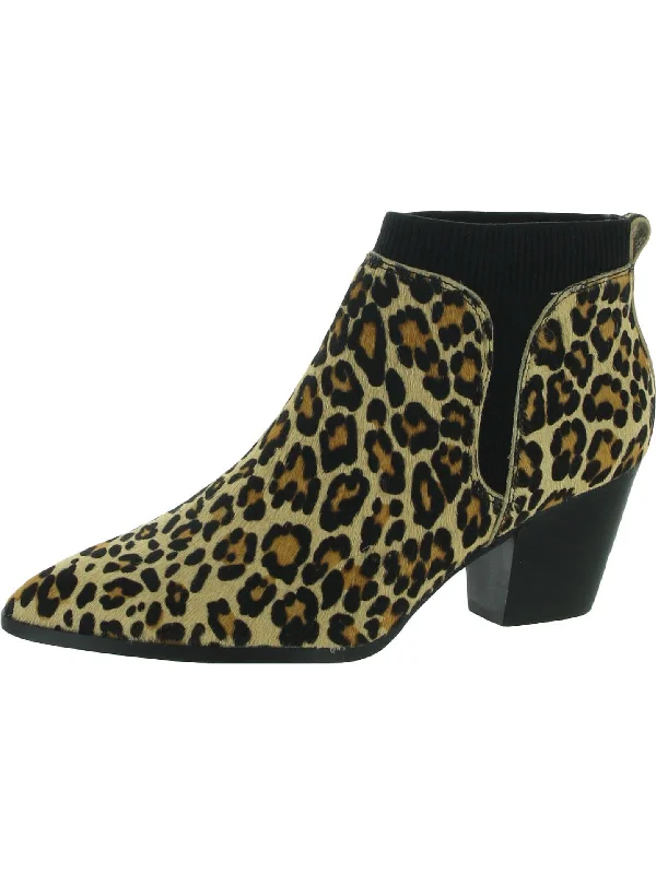 Lottie Womens Faux Fur Animal Print Ankle Boots