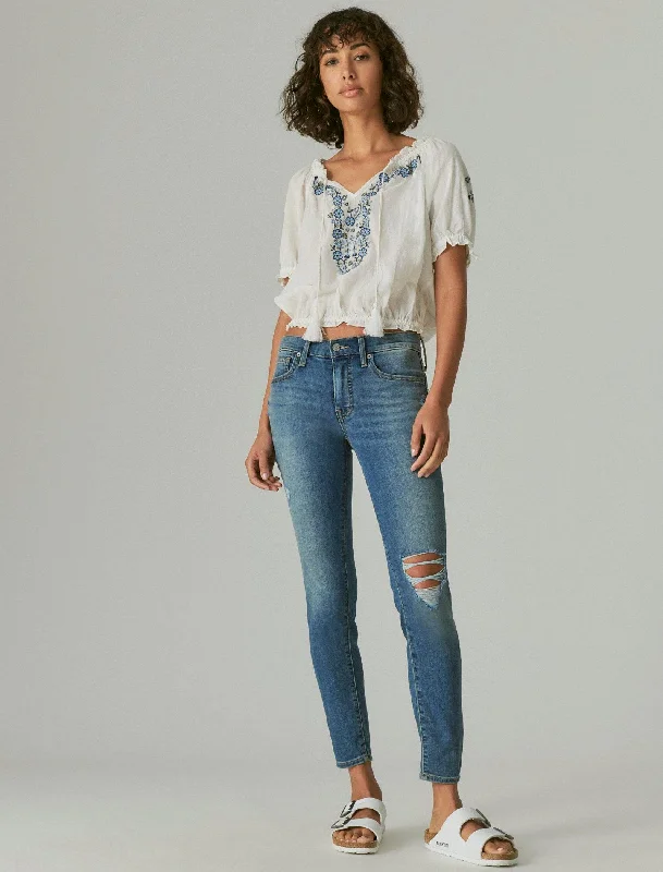 Lucky Brand Women's Mid Rise Ava Super Skinny Destruct