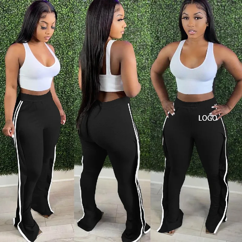 Popular Solid Plus size striped bell bottoms jog pant outdoor casual woman jogging sweat pants trousers fashion clothing