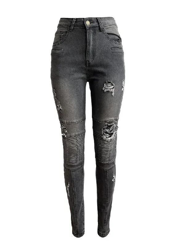 Ripped Jeans for Women Street Style Sexy Distressed Trouser Skinny Hole Denim Pencil Pants