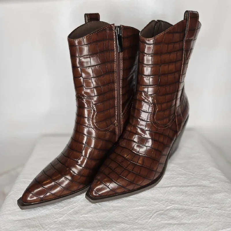 Rowdy Short Boot In Brown Croco