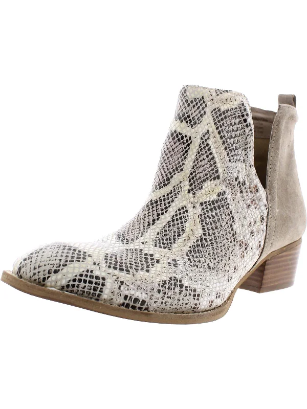 Short Side Womens Leather Snake Print Ankle Boots