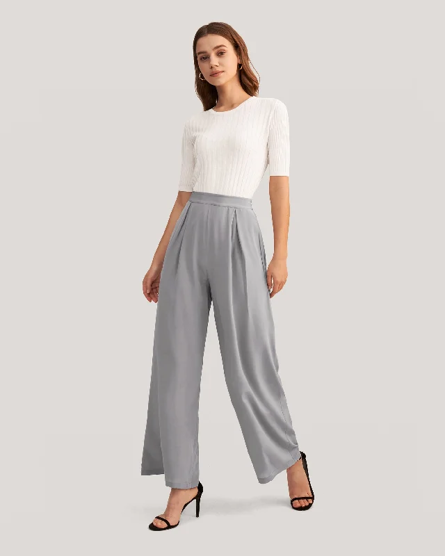 Smooth Silk Wide Leg Cropped Pants Classy