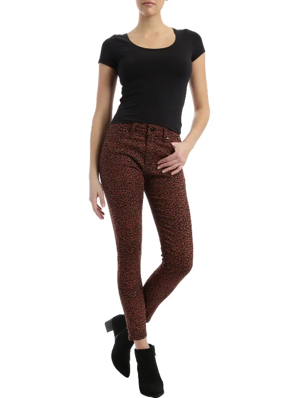 Tess Womens Denim Animal Print Skinny Jeans