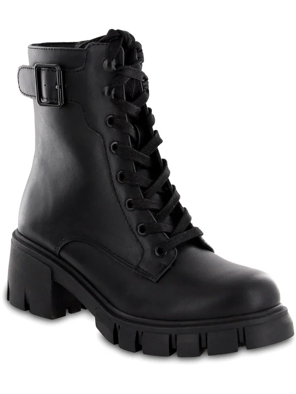 Thassie  Womens Pull On Ankle Combat & Lace-up Boots