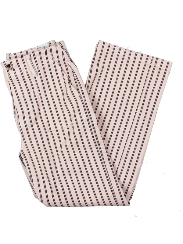 The Chelsea Womens Striped Raw Hem Wide Leg Jeans