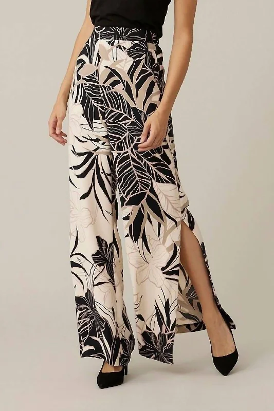 Tropical Wide Leg Pants In Beige/black