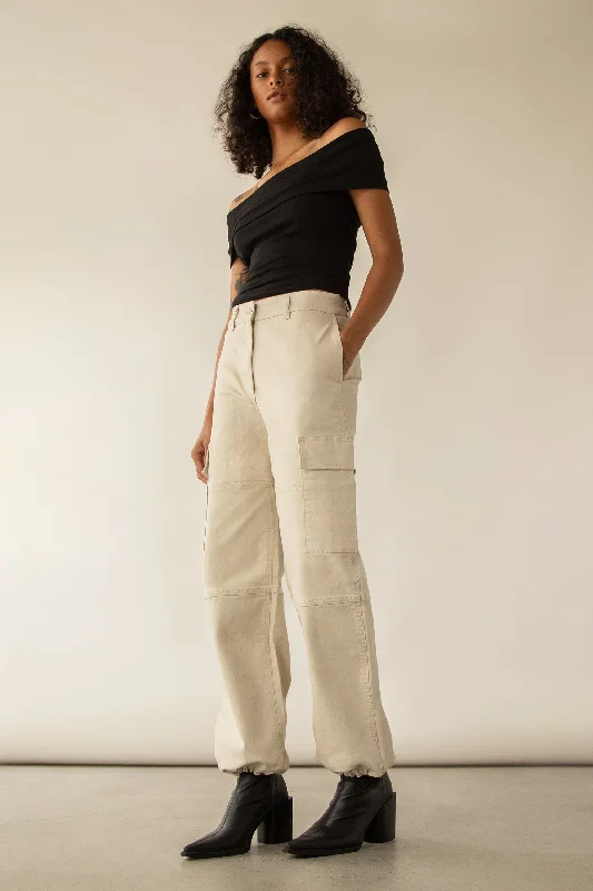 TWILL WIDE LEG CARGO PANT WITH SHOCK CORD