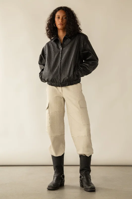 TWILL WIDE LEG CARGO PANT WITH SHOCK CORD