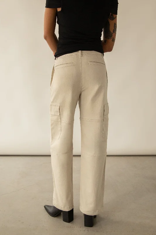 TWILL WIDE LEG CARGO PANT WITH SHOCK CORD