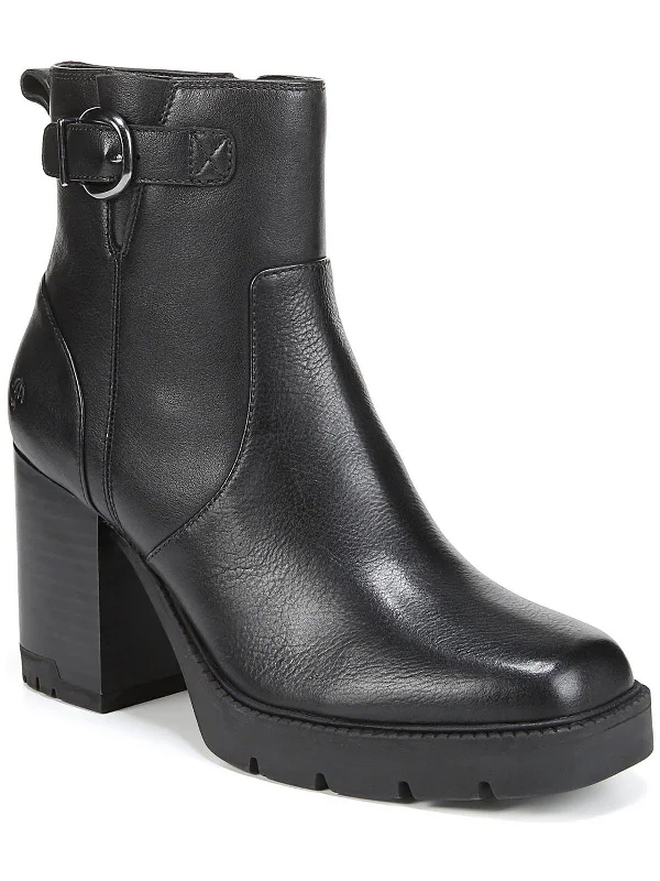 Wilde Womens Leather Stack Heel Ankle Boots