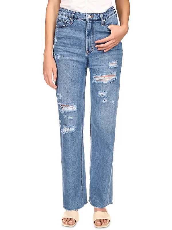 Womens Denim Destroyed Wide Leg Jeans