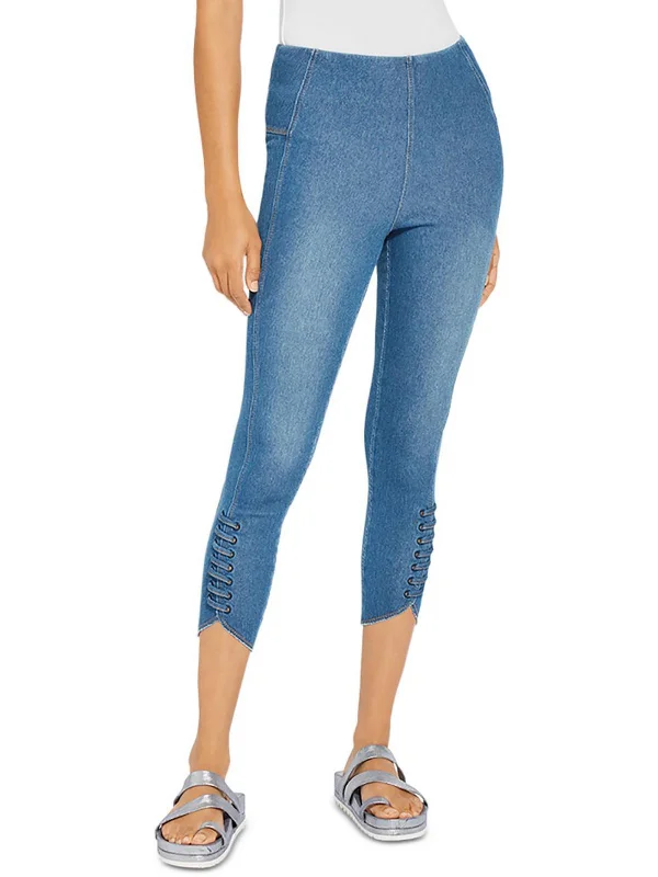 Womens Denim Lace-Leg Jeggings