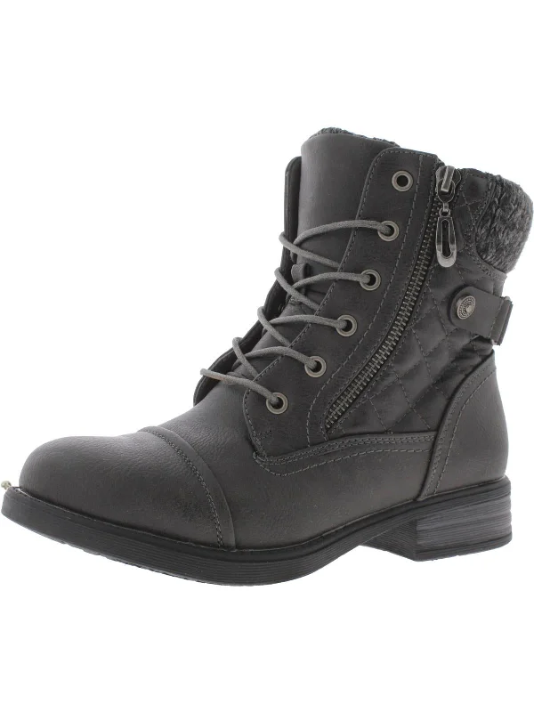 Womens Faux Leather Ankle Combat & Lace-up Boots