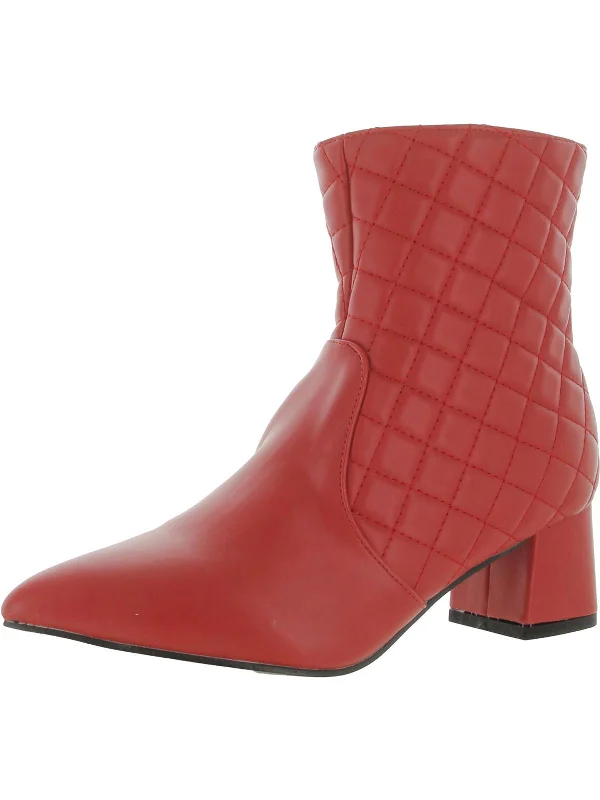 Womens Faux Leather Quilted Ankle Boots