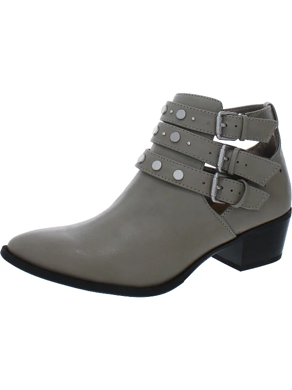 Womens Faux Leather Studded Ankle Boots