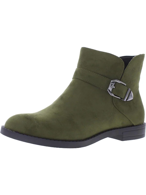 Womens Faux Suede Buckle Ankle Boots