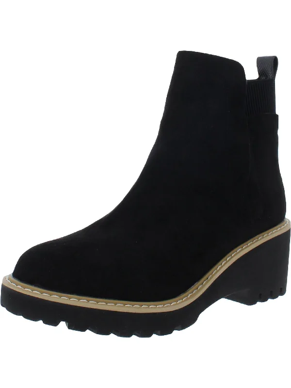 Womens Faux Suede Pull On Ankle Boots