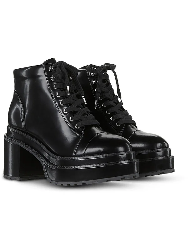 Womens Leather Platform Ankle Boots