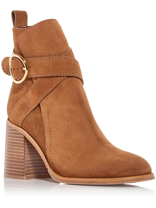 Womens Suede Buckle Booties