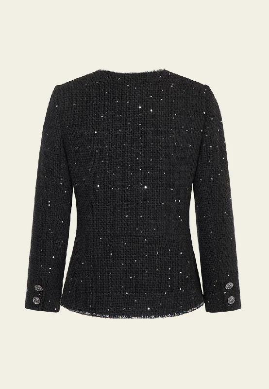 Sequin-detail Embroidered Flap Pocket Jacket