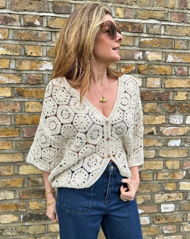 BAHIA CROCHET CARDI ECRU