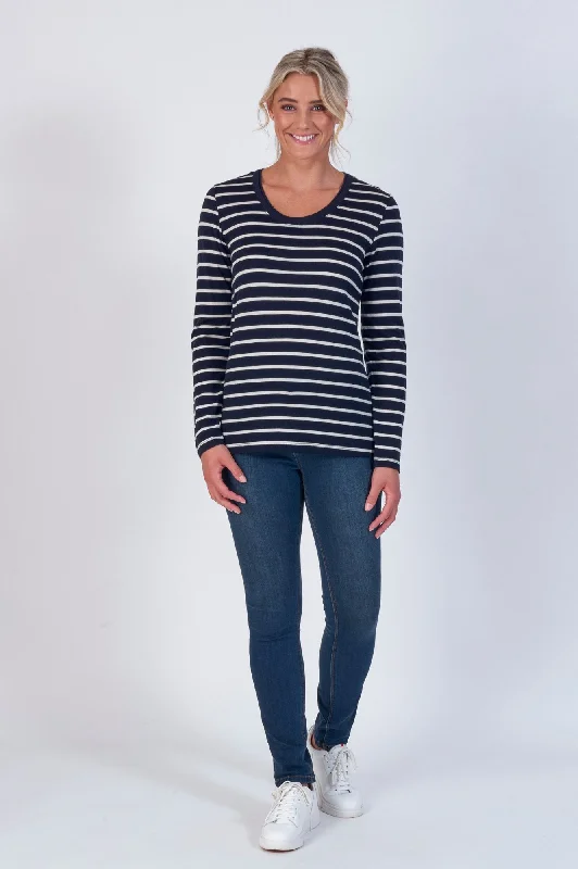 Basic Long Sleeve 100% Merino Crew - Ink Stripe