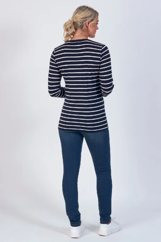 Basic Long Sleeve 100% Merino Crew - Ink Stripe