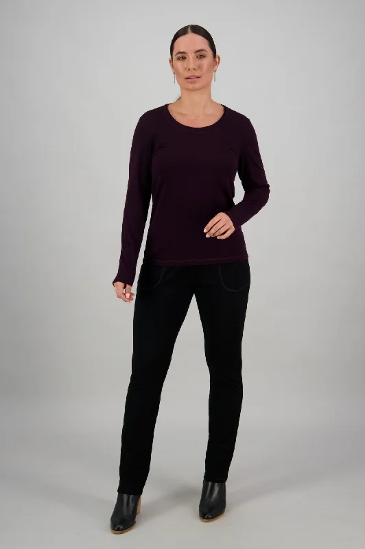 Basic Long Sleeve 100% Merino Crew - Mulberry