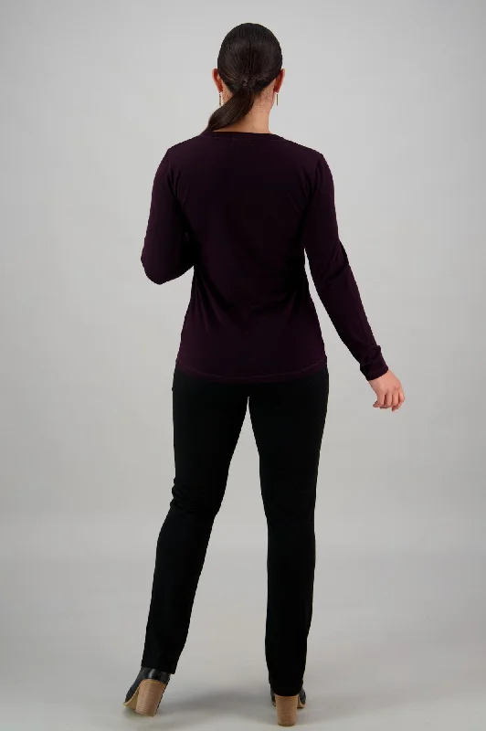 Basic Long Sleeve 100% Merino Crew - Mulberry