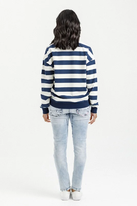 Camilla Crew - Indigo Blue Stripe with Mini X