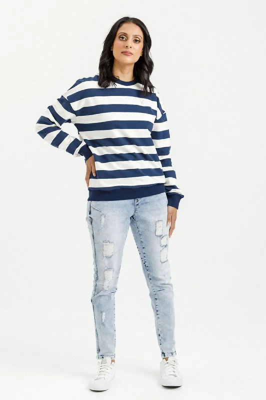 Camilla Crew - Indigo Blue Stripe with Mini X