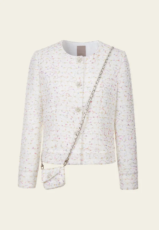 Candy Tone Sequin-detail Lurex Tweed Jacket with Pouch