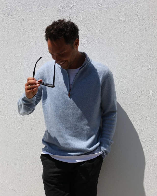 Cashmere and Merino wool 1/4 zip | Trevose Blue