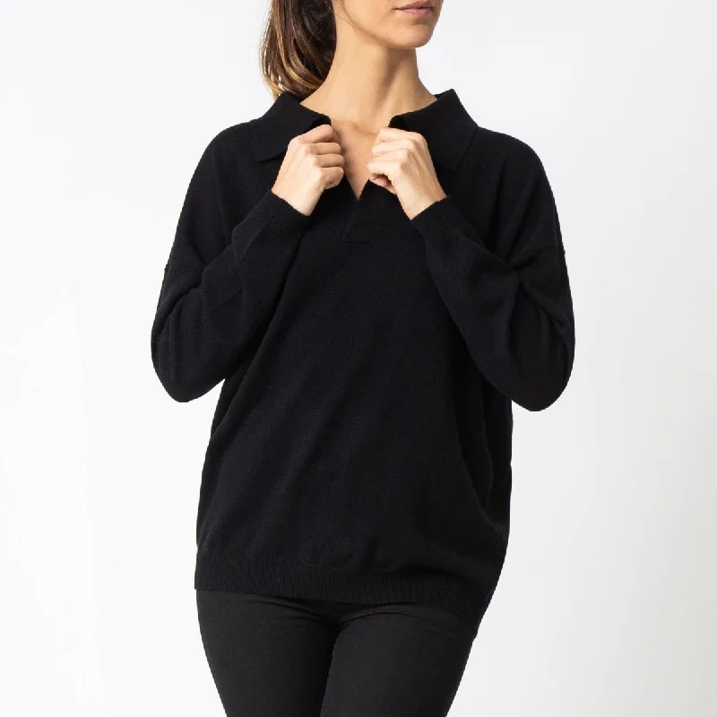 Cashmere Elyse Polo Knit in Black