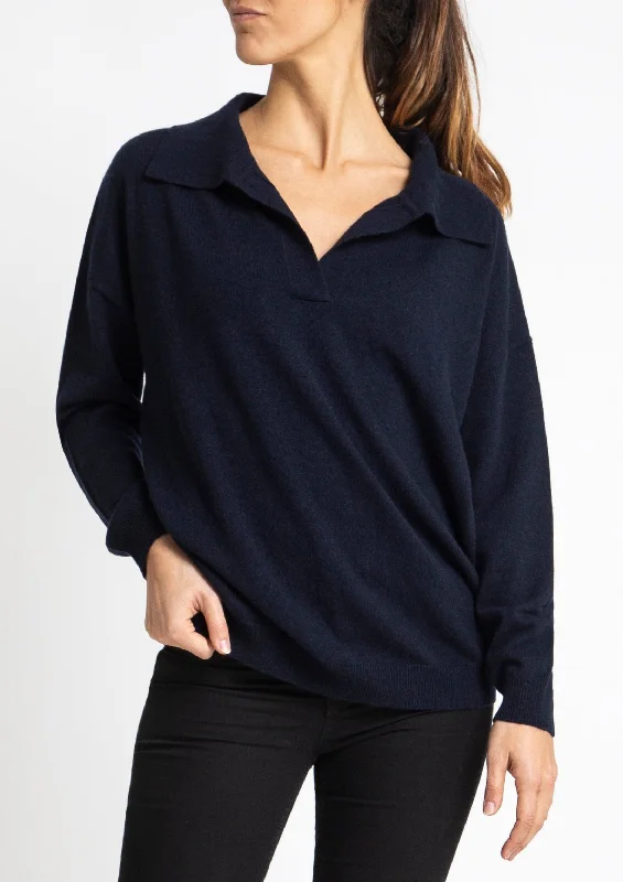 Cashmere Elyse Polo Knit in Ink