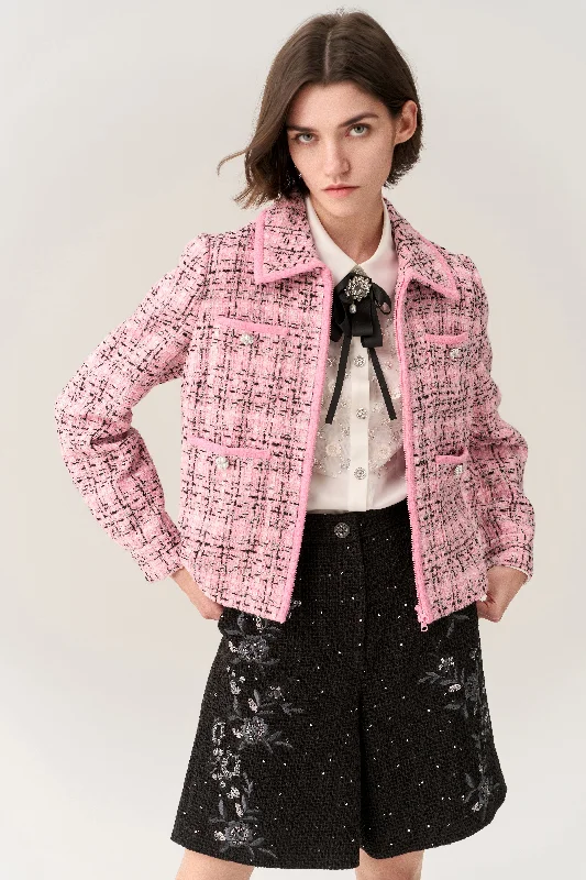 Check Two-way Zipper Tweed Jacket