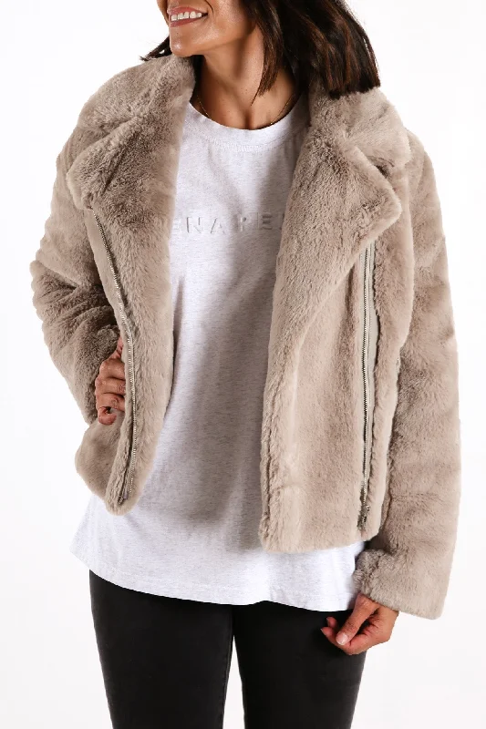 Classic Faux Fur Jacket Stone