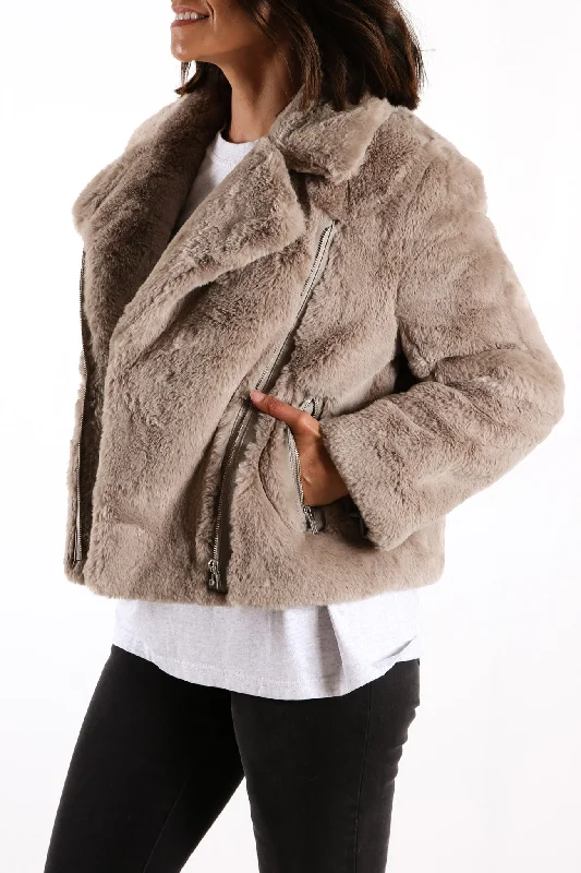 Classic Faux Fur Jacket Stone