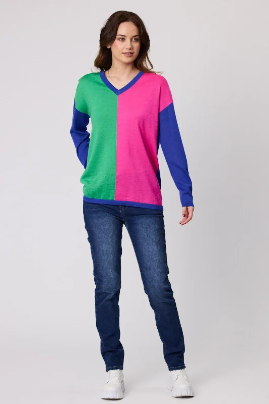 Block Knitwear - Cobalt/Pink/Green